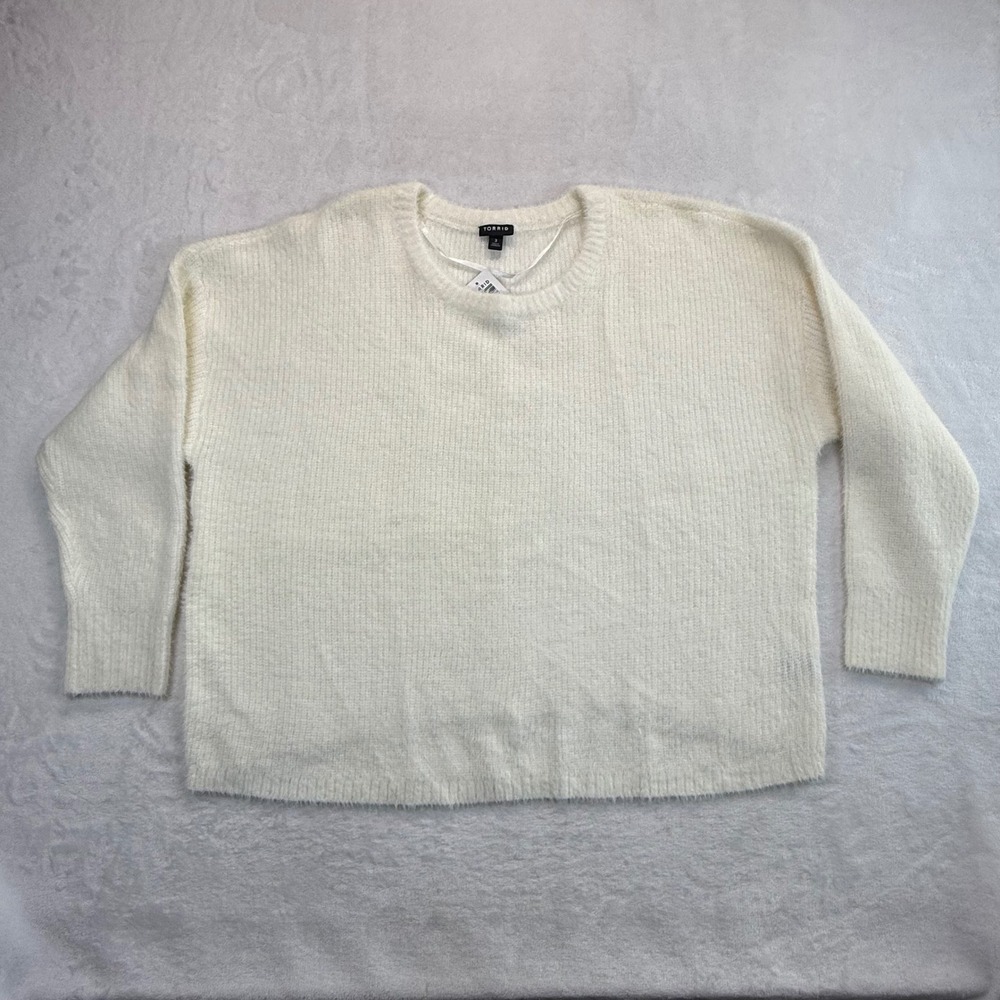 Torrid Fuzzy Pullover Sweater Ivory Drop Shoulder Plus Size 3X